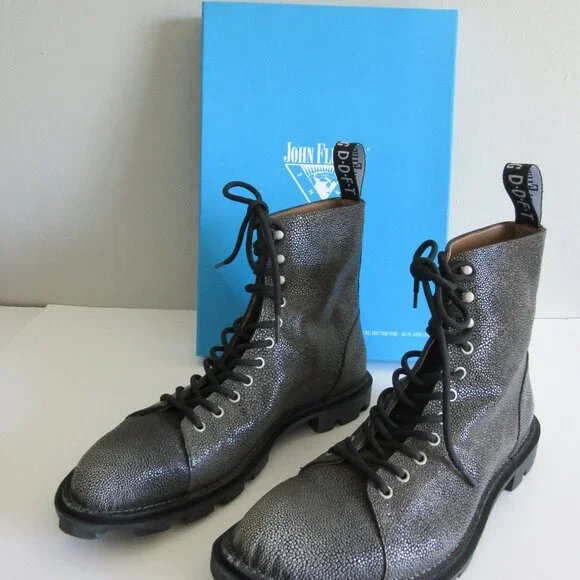 John Fluevog Grey Pebble Sixfields Size 9 Grunge Northampton Lace Up Boots-NEW Sixfields - Yellow Pebble Brush Off | Lace-Up Combat Boots  main image 2